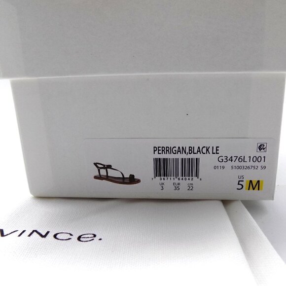 Vince Black Leather Flat Sandals Perrigan Hook and Loop Closure Toe Ring - Picture 6 of 14